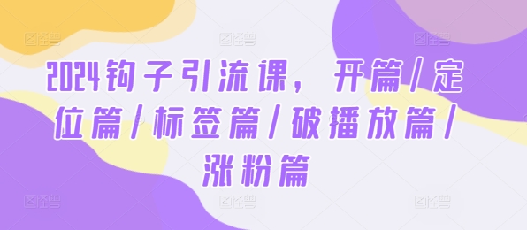 2024钩子引流课,开篇/定位篇/标签篇/破播放篇/涨粉篇