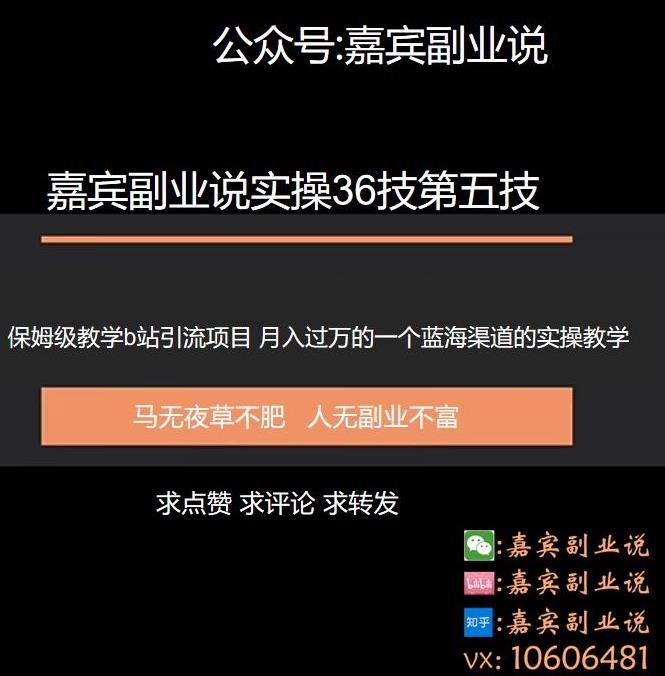 嘉宾副业说实操36技第五技:保姆级教学b站引流项目,月入过万的一个蓝海渠道的实操教学