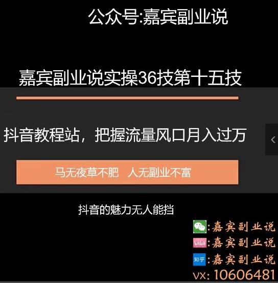 嘉宾副业说实操36技第十五技:抖音教程站,把握流量风口月入过万