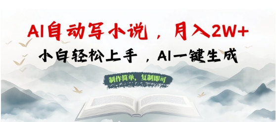 AI自动写小说,制作简单,复制即可,月入过W+,小白轻松上手,AI一键生成