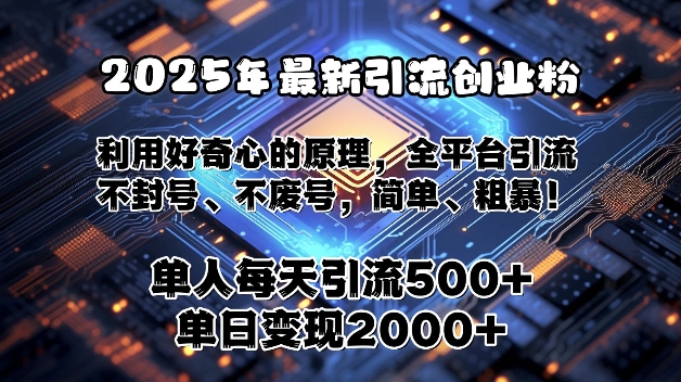 2025年最新引流创业粉,利用好奇心的原理,全平台引流,不封号、不废号,简单、粗暴
