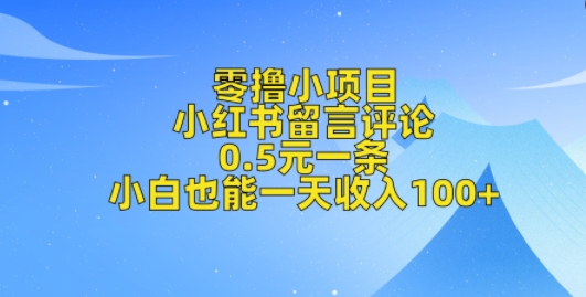 零撸小项目,小红书留言评论,0.5元一条,小白也能一天收入100+