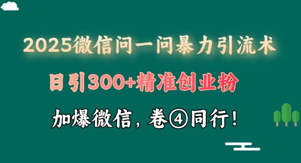 2025最新微信问一问暴力引流术揭秘,日引300+创业粉,单日变现四位数