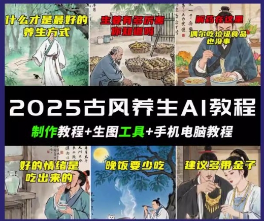 抖音AI古风养生视频教程,日入五张,轻松涨粉 10W+