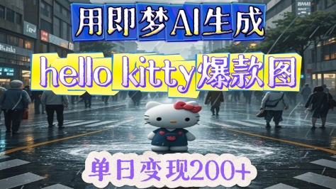 用即梦AI生成Hello Kitty爆款图,单日变现2张