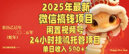 2025年最新微信搞钱项目,闲置视频号年24小时挂G托管项目,单日收入多张