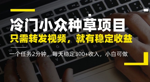冷门小众种草项目,只需转发视频,每天就有稳定收益,无门槛,每天稳定3张+收入,小白可做