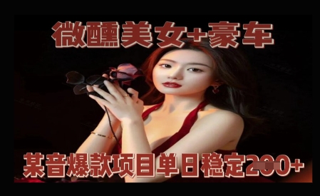微醺美女+豪车，抖音爆款项目单日稳定2张+