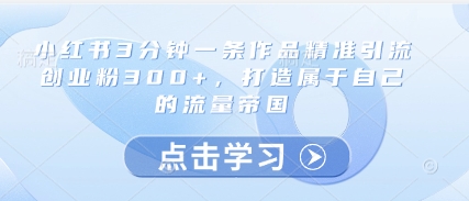 小红书3分钟一条作品精准引流创业粉300+，打造属于自己的流量帝国