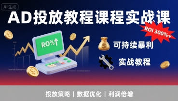 李亚老师·AD投放教程课程实战课,实现广告ROI300%+可持续暴利