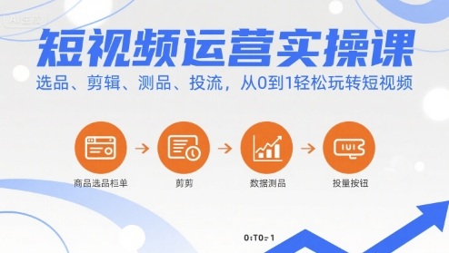 猫哥短视频运营实操课，选品、剪辑、测品、投流，从0到1轻松玩转短视频