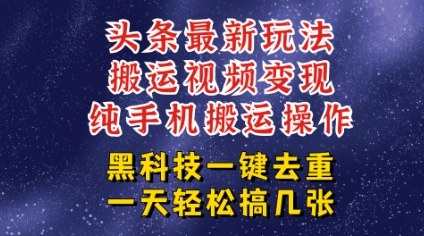 今日头条纯搬运玩法，轻松过原创不违规，轻松日入三位数，稳的很