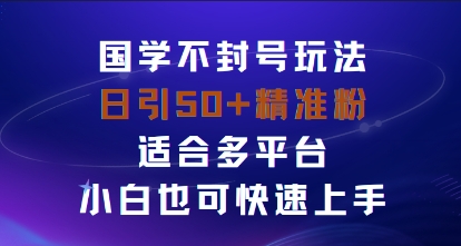 国学赛道不封号玩法，日引50+精准粉适合多平台，小白也可快速上手