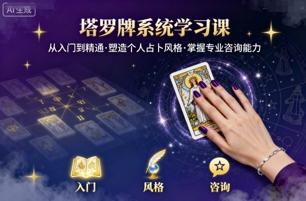 塔罗牌系统学习课，助你从入门到精通，塑造个人占卜风格，掌握专业咨询能力