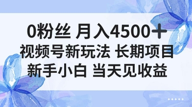 0粉丝月入4.5k+，视频号新玩法，长期项目新手小白当天见收益