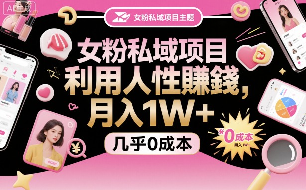 女粉私域项目，利用人性賺钱，月入1W＋，几乎0成本