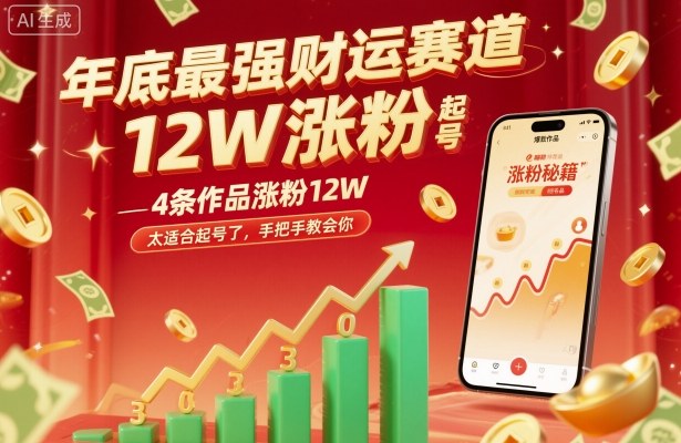 年底最强财运赛道,4条作品涨粉12W,太适合起号了,手把手教会你