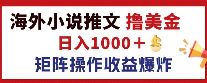 最新海外小说推文撸美金,日入1k+ 蓝海市场,矩阵放大收益爆炸