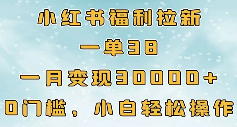 小红书福利拉新,一单38,一月3000+轻轻松松,0门槛小白轻松操作